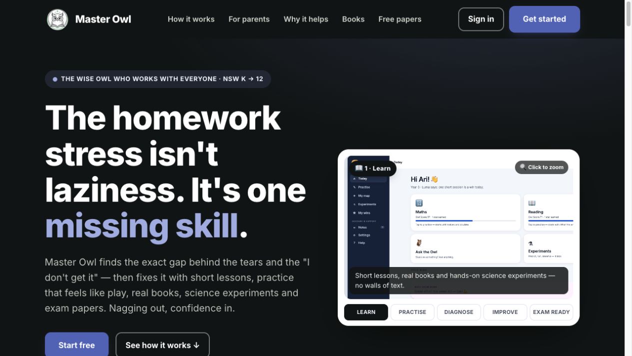 MasterOwl learning platform homepage